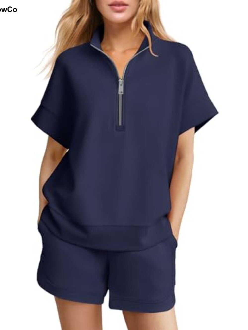 Yanekop Women's 2-Piece Lounge Sweat Set Half Zip Top & Shorts Travel